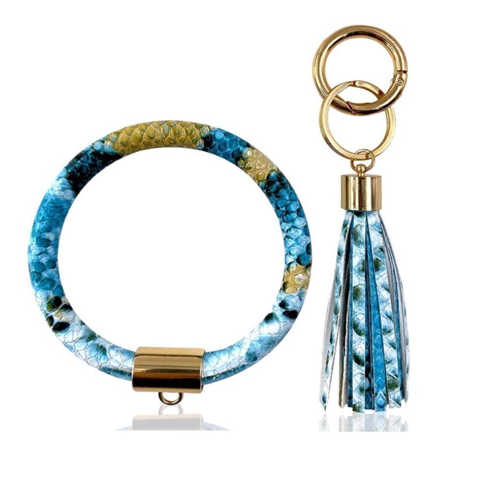 Blue snakeskin pattern key ring bracelet